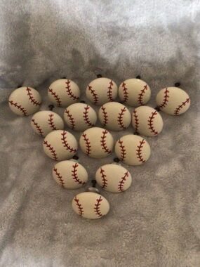 Baseball Drawer Knobs (15)~Bombay leather feel~cream with red/black imprint